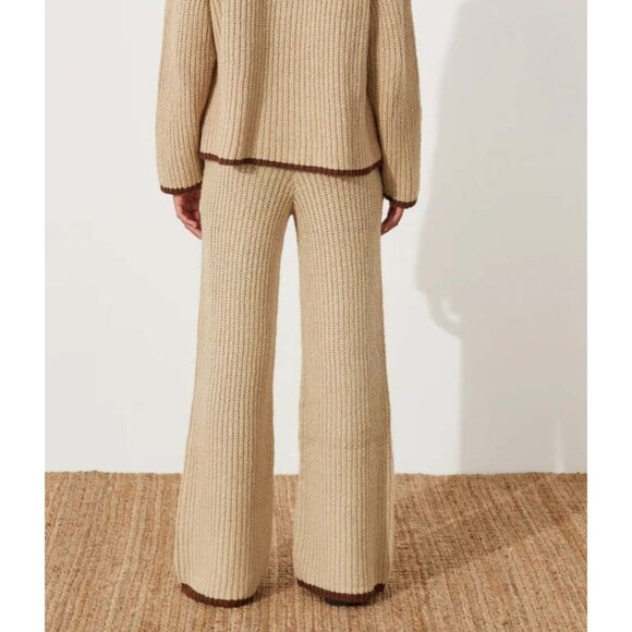 Zulu & Zephyr Sand Contrast Rib Knit Wide Leg Pants Size AU 14 US 10 - Picture 2 of 5